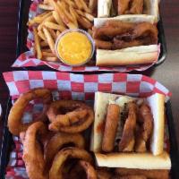 The Heart Attack Sandwich · Cheese-steak with melted American cheese, chicken fingers, mozzarella sticks, onion rings an...