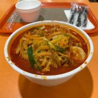 Spicy Seafood Noodle Soup · Shrimp, squid and mussel. Mild.