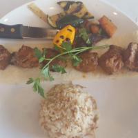Lamb Shish Kebab · Cubes of lamb grilled to delight on skewers. Gluten free.