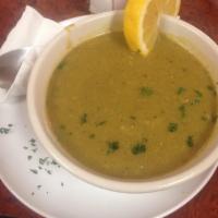 Lentil Soup · Homemade soup made with lentil, onions, celery and spices. Vegan.