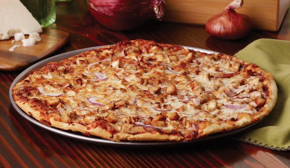 BBQ Chicken Pizza · Our BBQ Chicken pizza with BBQ sauce and red onions (2pc serving size. 200-260 cal.)