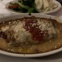 Chicken Cordon Bleu Dinner · Chicken breast rolled with mozzarella, provolone, and capicola baked in a mornay. Served wit...