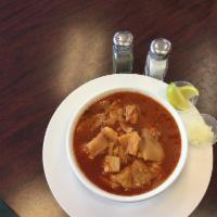 Menudo · Beef stomach in red sauce, topped with onion, cilantro,oregano and chili flakes. Include Tor...