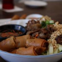 Vermicelli Bowl · Bun. Vermicelli rice noodles, grandma le's egg roll, lettuce, pickled carrots, daikon, cucum...