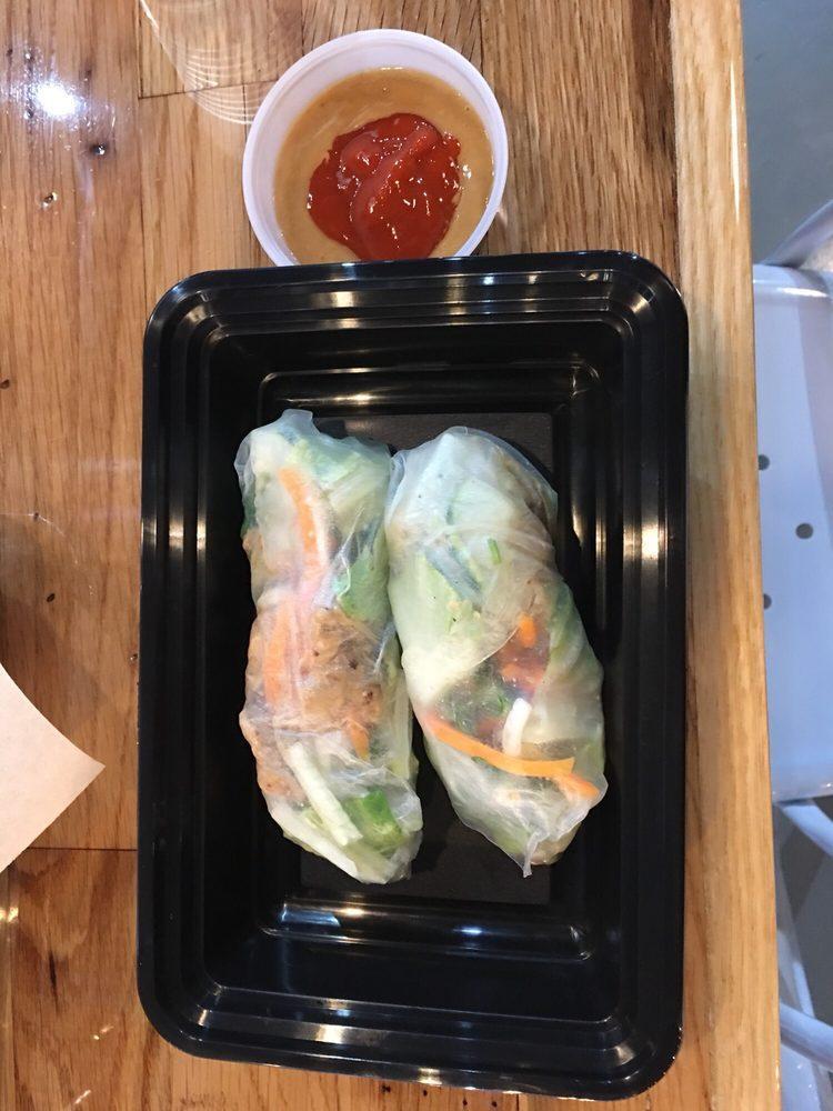 Spring Rolls · A traditional Vietnamese dish that is light and healthy. It consists of your choice of protein, vermicelli noodles, shredded romaine lettuce, bean sprouts, cucumber, mint, and cilantro with your choice of sauce.