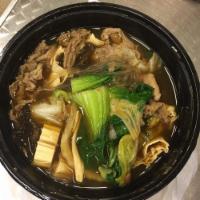Little Hot Pot · Glass noodle soup (Gluten free) with Bok choy, cabbage, dry tofu skin, and Chinese mushroom....