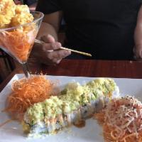 Lobster Roll · Lobster crab salad cream cheese and avocado. Topped with eel sauce crunch and spicy mayo. Se...