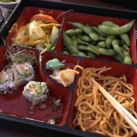 Lunch Bento Box Special · Choose 2 items. Comes with soup, salad, and rice or noodle.