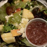 Hoboken Salad · Mesclun greens, dried cranberries, red and green grapes, apples, pecans, and goat cheese tos...
