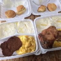 Pork Sausage Patties and Eggs · 2 eggs any style, with side of 2 pork sausage patties, choice of hash-browns, grits or rice ...