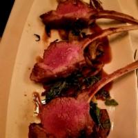 Rack of Lamb · White Bean-Roasted Garlic Puree, Fingerling Potatoes, Spinach, Lamb Jus. This is a Gluten Fr...