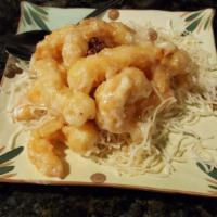 Honey Walnut Shrimp · Lightly battered shrimp tossed in our creamy sauce topped with our house glazed honey walnut...
