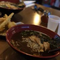 Shoyu Ramen · Veggie and chicken-based broth and shoyu Japanese soy sauce. And topped with egg, sprout, gr...