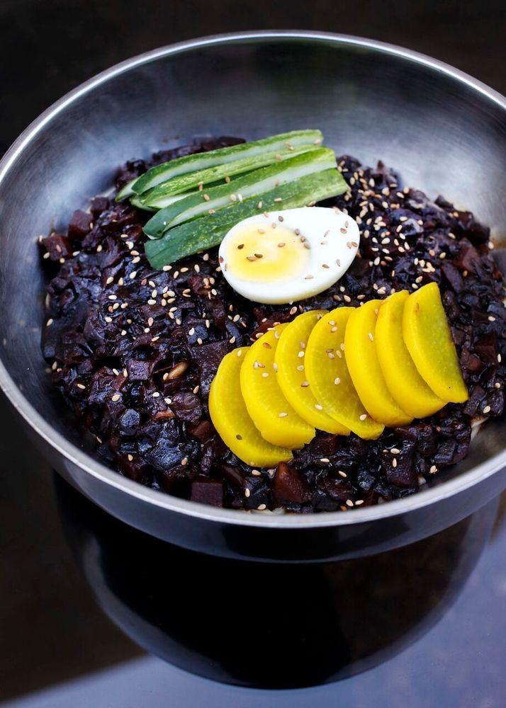 Jajangmyun · Black-bean-sauce noodles.Comes with 4 small sides.