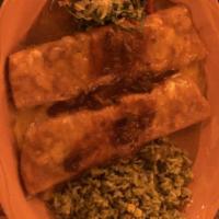 Ground Beef Enchiladas · Comes with red chili con carne.