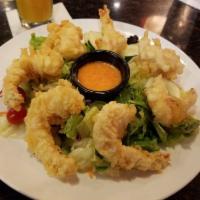 Shrimp Tempura · Served with white rice, miso soup and salad. 