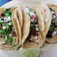 Tacos · Soft taco. Served with onion, cilantro and red radish.
(Con cebolla, cilantro y rabano (con ...