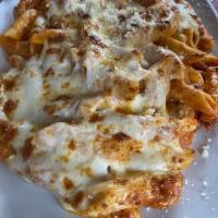 Baked Ziti Ricotta · Ziti pasta with ricotta tomato sauce and melted cheese.