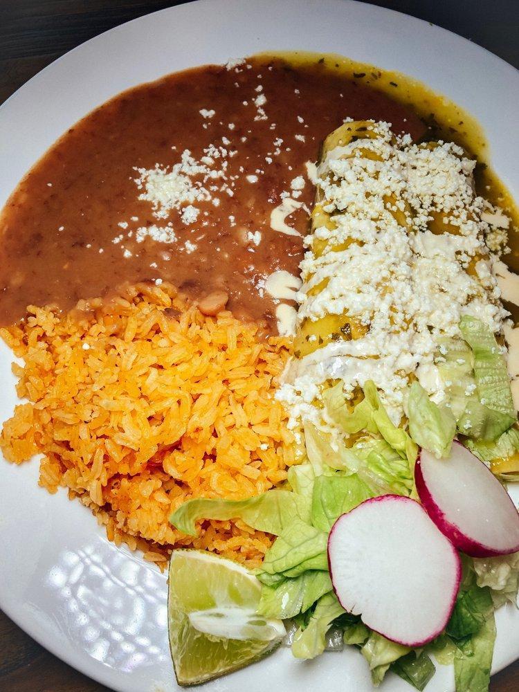 Enchiladas · Choice of salsa. Add cheese or chicken for an additional charge.