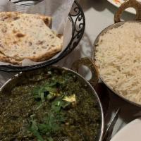 Saag Paneer · A flavored blend of fresh spinach, ginger, garlic, onions, and cubes of homemade cottage che...