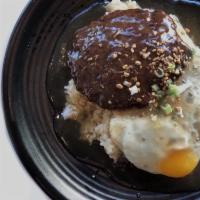 Loco Moco Rice Plate · Runny eggs with gravy over rice. Served with a scoop of macaroni salad.