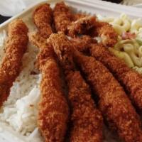 Chicken Katsu Rice Plate · Served with steam white jasmine rice and a scoop of macaroni salad.