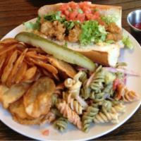 Po Boy · Toasted hoagie stuffed with shrimp, oysters or both with shredded lettuce, tomatoes and garl...