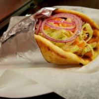 Gyro · Comes with tzatziki sauce. Served on pita bread with lettuce, tomato, onions, salt, pepper, ...