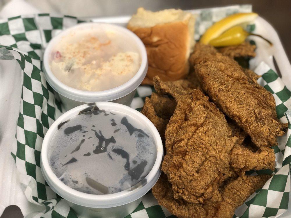 Red Snapper Dinner · Dinner Includes 4 Pieces of Fish,  2 Sides, 3 Hush Puppies, 1 Sweet Hawaiian Dinner Roll, and 1 FREE Drink.