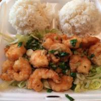 Peppery Shrimp Special · Served with rice (+$1 for brown rice).