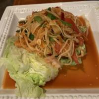 Papaya Salad · Thai style or Lao style - shredded papaya, tomato and green beans tossed in a citrus fish sa...