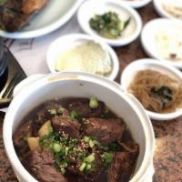 Galbi Jjim · Braised beef short ribs: beef short ribs, trimmed of fat, seasoned in sweet soy sauce and br...