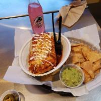 Burrito Enchilado · Choice of burrito, lettuce, sour cream, guacamole, cheese and pico de gallo.