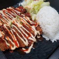 Spicy Chicken Katsu · Spicy Japanese deep fried chicken cutlet. Comes with steamed rice and salad. Spicy.