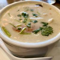 Tom Kha Gai Soup · Coconut milk soup with chicken.