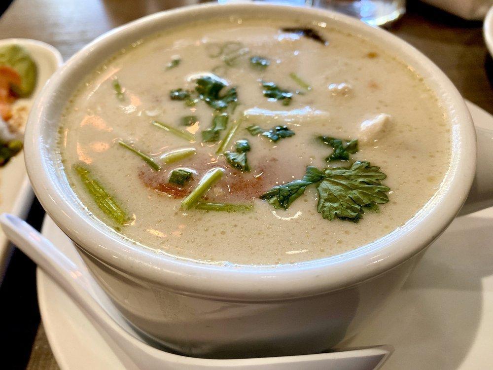 Tom Kha Gai Soup · Coconut milk soup with chicken.