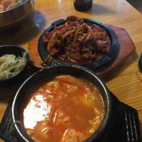 Seafood Tofu Soup · Clams and shrimp.
