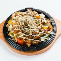 Yakisoba · Stir fried noodles, cabbage, bean sprout, onion, bonito, yakisoba sauce, paprika, mayo, broc...