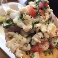 Ceviche · tapatio and tostada included.