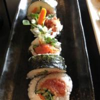 Spicy Tuna Roll · Spicy tuna, cucumber, sprouts and gobo.