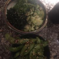 Seaweed Salad · Wakame and chuka seaweed, cucumbers, ponzu sauce and sesame seeds.