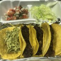 5 Mini Tacos Plate · Choice of 1 of our handmade corn or flour tortillas.