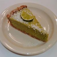 Raw Key Lime Pie · Avocado and key lime base with a chopped nut crust. Sweetened with agave