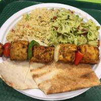 Chicken Kabob · Cubed chicken breast marinated in lemon juice, fresh herbs and spices, skewered and grilled ...