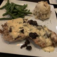 Bella Chicken · 8 oz. wood-fired chicken breast smothered with sauteed baby bellas and topped with our chees...
