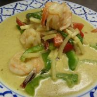 Pineapple Curry with Shrimp · Khang-kung-saparod. Large tiger shrimp sauteed in special curry paste, pineapple, tomato, fr...