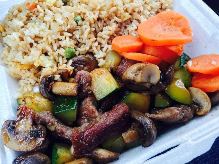 Hibachi Steak · Serve with mushrooms, zucchini and rice. 