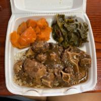 Oxtails · Includes: Rice w/ Gravy, 2 sides & cornbread