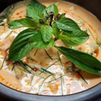 Panang · Your choice of protein. Rich sweet house made red curry, pepper, coconut milk, kaffir lime l...