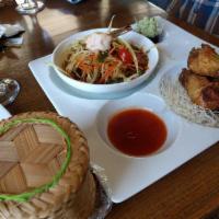 Hat Yai Fried Chicken, Sticky Rice and Papaya Salad · 